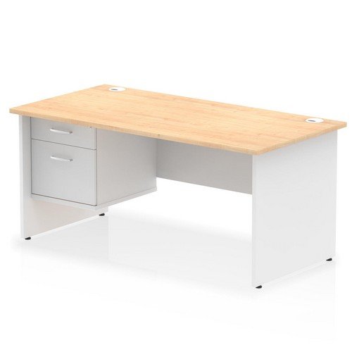 Impulse 1600 x 800mm Straight Office Desk Maple Top White Panel End Leg with 1 x 2 Draw Fixed
