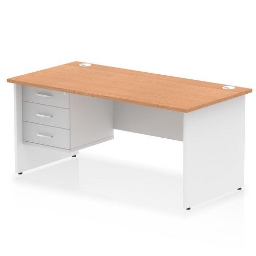 Impulse 1600 x 800mm Straight Office Desk Oak Top White Panel End Leg with 1 x 3 Draw Fixed