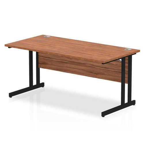 Impulse 1600 x 800mm Straight Office Desk Walnut Top Black Cantilever Leg