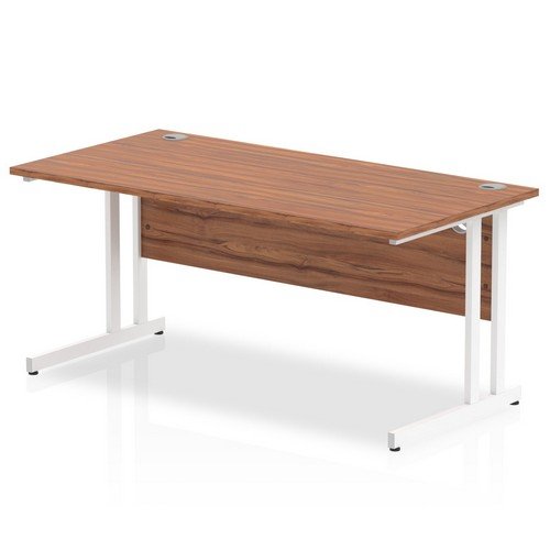 Impulse 1600 x 800mm Straight Office Desk Walnut Top White Cantilever Leg