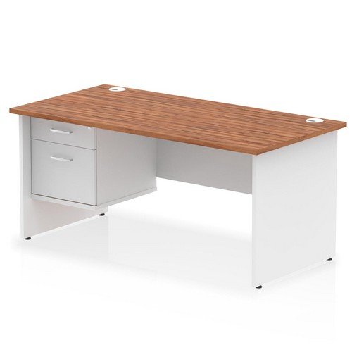 Impulse 1600 x 800mm Straight Office Desk Walnut Top White Panel End Leg with 1 x 2 Draw Fixed