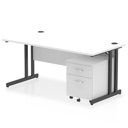 Impulse 1600 x 800mm Straight Office Desk White Top Black Cant Leg Workstation 2 Draw Mobile