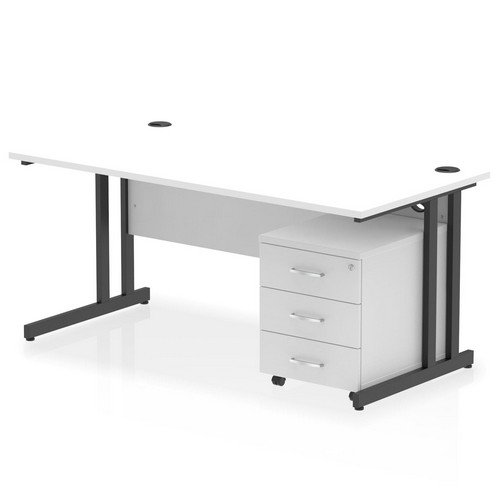 Impulse 1600 x 800mm Straight Office Desk White Top Black Cant Leg Workstation 3 Draw Mobile