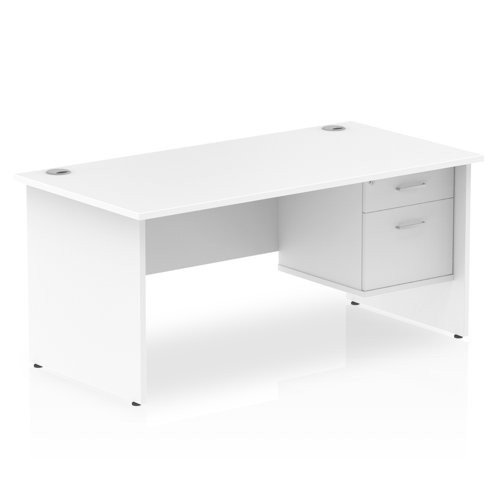 Impulse 1600 x 800mm Straight Office Desk White Top Panel End Leg Workstation 1 x 2 Draw Fixed