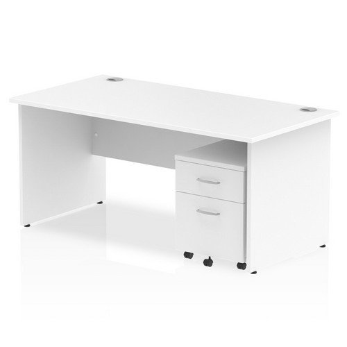 Impulse 1600 x 800mm Straight Office Desk White Top Panel End Leg Workstation 2 Draw Mobile