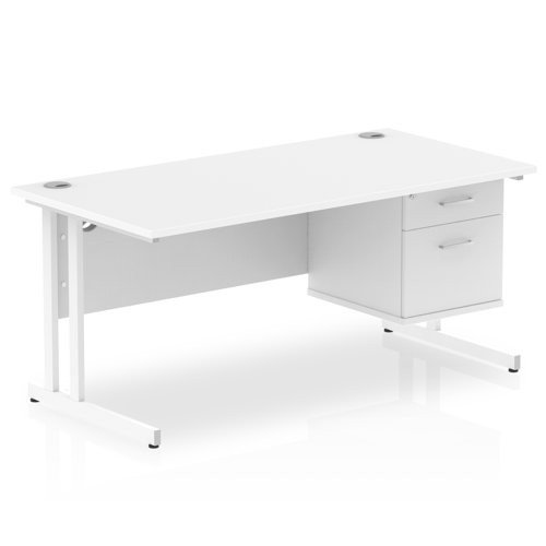 Impulse 1600 x 800mm Straight Office Desk White Top White Cant Leg Workstation 1 x 2 Draw Fixed
