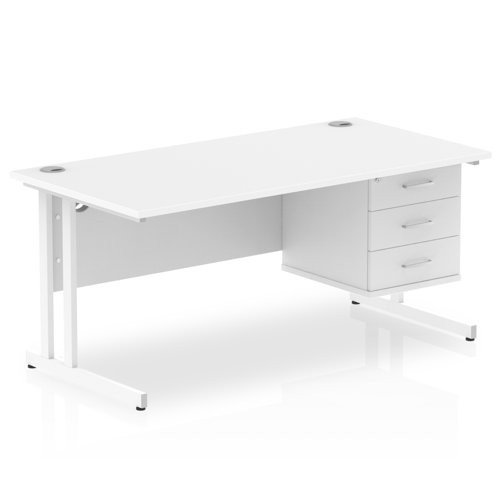 Impulse 1600 x 800mm Straight Office Desk White Top White Cant Leg Workstation 1 x 3 Draw Fixed