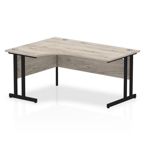 Impulse 1600mm Left Crescent Desk Grey Oak Top Black Cantilever Leg