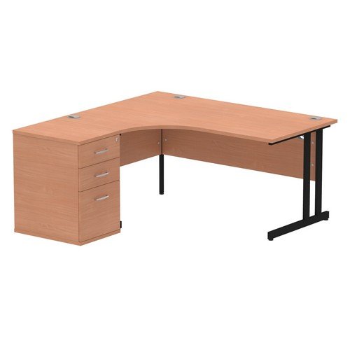 Impulse 1600mm Left Crescent Office Desk Beech Top Black Cant Leg Workstation 600 Deep Desk High