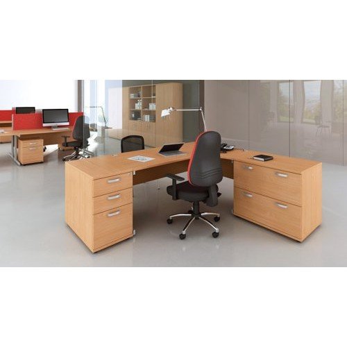 Impulse 1600mm Left Crescent Office Desk Beech Top Silver Cantilever Leg