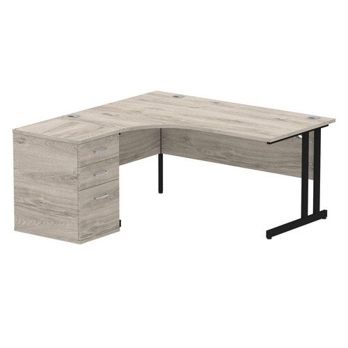 Impulse 1600mm Left Crescent Office Desk Grey Oak Top Black Cant Leg Workstation 600 Deep Desk High