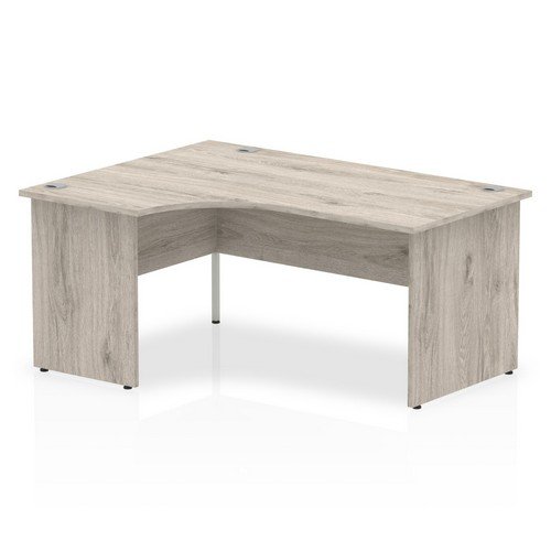 Impulse 1600mm Left Crescent Office Desk Grey Oak Top Panel End Leg