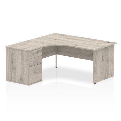 Impulse 1600mm Left Crescent Office Desk Grey Oak Top Panel End Leg Workstation 600 Deep Desk High