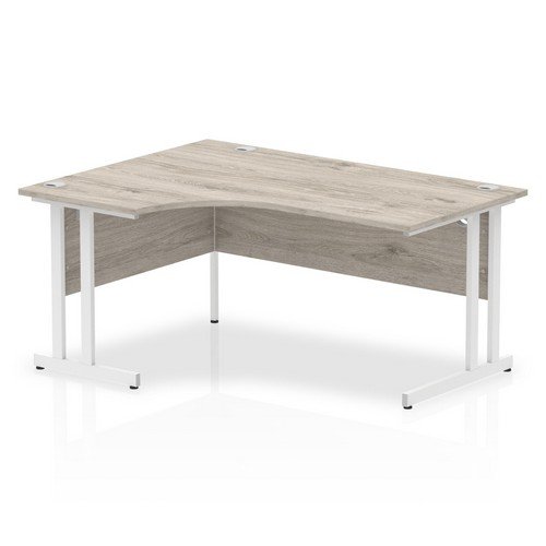 Impulse 1600mm Left Crescent Office Desk Grey Oak Top White Cantilever Leg