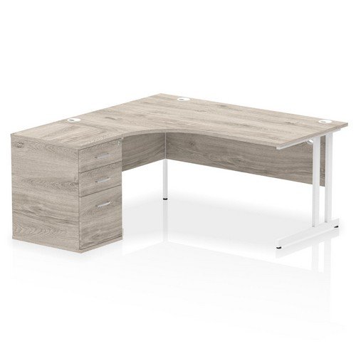 Impulse 1600mm Left Crescent Office Desk Grey Oak Top White Cant Leg Workstation 600 Deep Desk High
