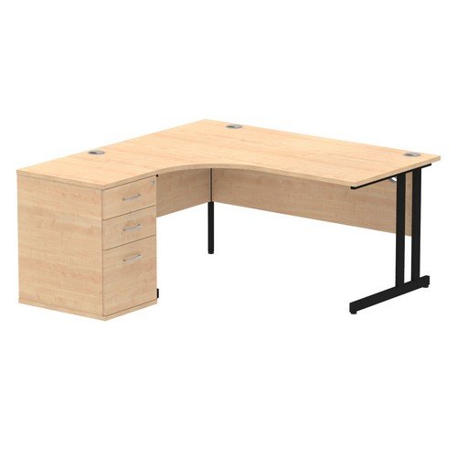 Impulse 1600mm Left Crescent Office Desk Maple Top Black Cant Leg Workstation 600 Deep Desk High