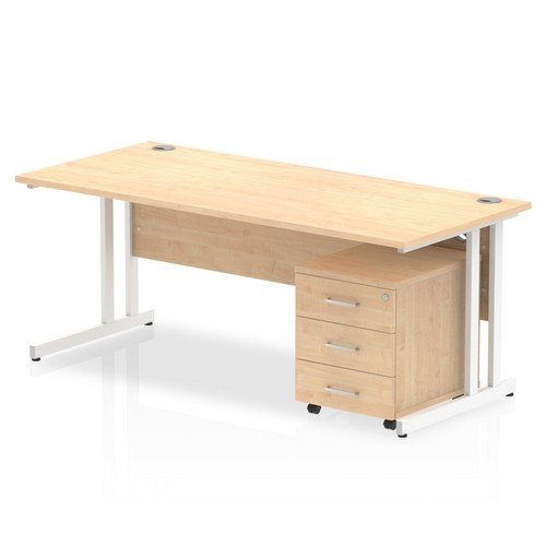 Impulse 1800 x 800mm Straight Office Desk Maple Top White Cant Leg Workstation 3 Draw Mobile