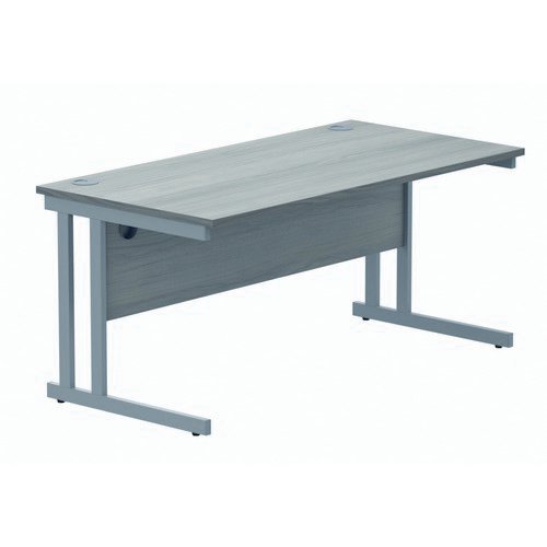 Rectangular Double Upright 1600X800 Grey Oak/Silver
