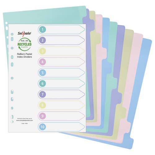 ReBorn Ring binder 10-Part Index Dividers A4 Ã¢â‚¬â€œ Pastel Assorted