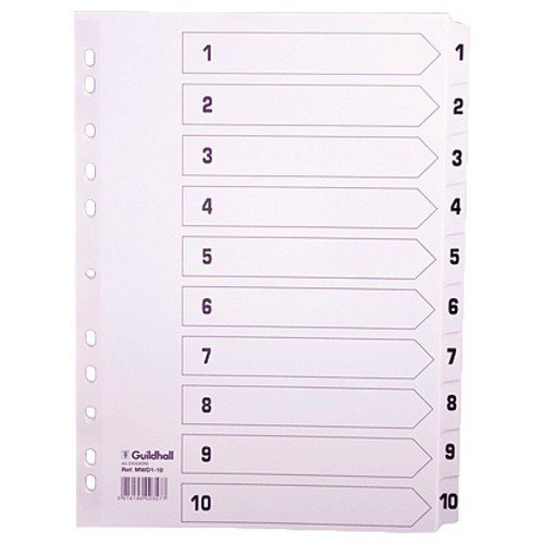Guildhall 1-10 Index Mylar White A4 160gsm White Card