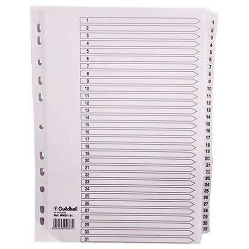 Guildhall 1-31 Index Mylar White A4 160gsm White Card
