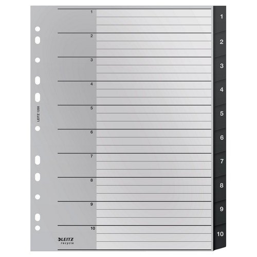 Leitz Recycle Index PP extra wide A4 Maxi 1-10 numerical tabs. Black