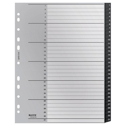 Leitz Recycle Index PP extra wide A4 Maxi 1-31 numerical tabs. Black