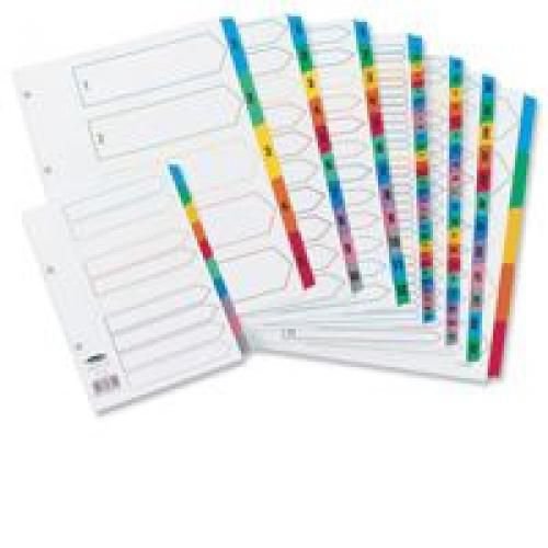 Concord Multicoloured 1-10 Numeric Index A4 Mylar Tabs Coloured Printed File Dividers DV9177