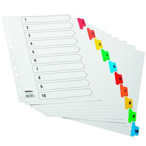 Initiative White Board A4 160gsm Divider 1-10 Coloured Mylar Tab 