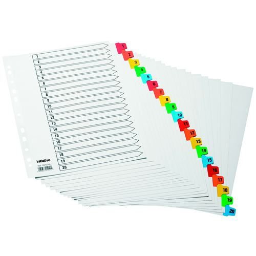 Initiative White Board A4 160gsm Divider 1-20 Coloured Mylar Tab 