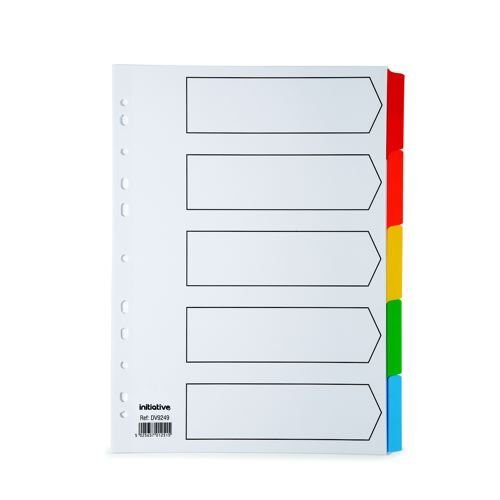 Initiative White Board A4 160gsm Divider 5 Part Coloured Mylar Tab