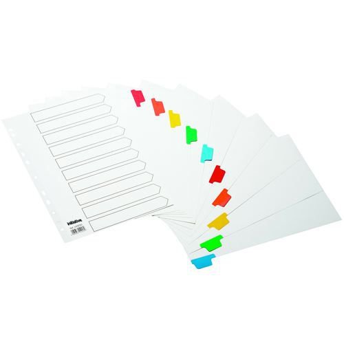 Initiative White Board A4 160gsm Divider 10 Part Coloured Mylar Tab 