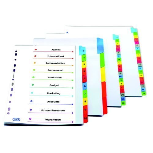 Elba A4 Coloured Mylar 5 Part Divider Assorted