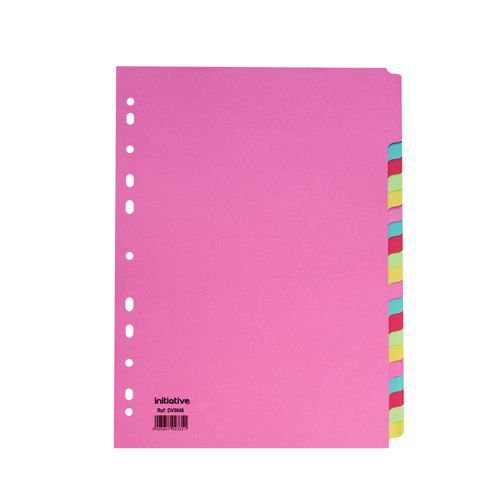 Initiative Divider A4 Manilla 20 Part Multi-Coloured 150gsm 100% Recycled Plain File Dividers DV9646