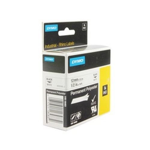 Dymo Rhino PRO Industrial Tape Permanent Polyester 12mmx5.5m Black on White