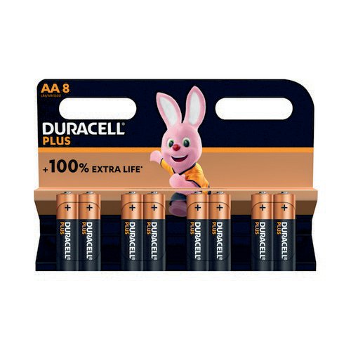 Duracell Plus AA Battery Alkaline 100% Extra Life (Pack of 8) 5009372 Disposable Batteries EA2607