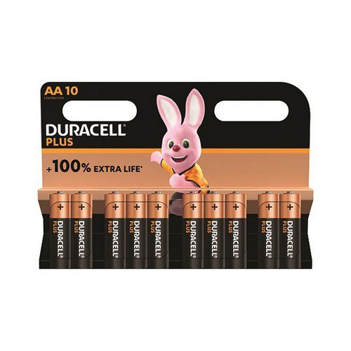 Duracell Plus AA Battery Alkaline 100% Extra Life (Pack of 10) 5015842 Disposable Batteries EA2608
