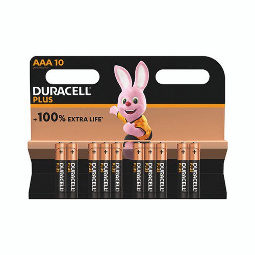Duracell Plus AAA Battery Alkaline 100% Extra Life (Pack of 10) 5015843