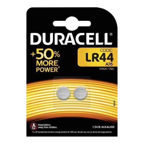 Duracell LR44 Alkaline Button Batteries 1.5V Pack of 2 A76/2 Disposable Batteries EA2717