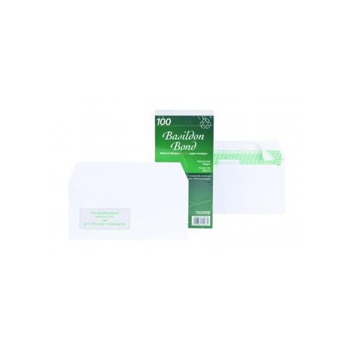 Basildon Bond Envelope DL White Window 120gsm Cellowrap Pack 100