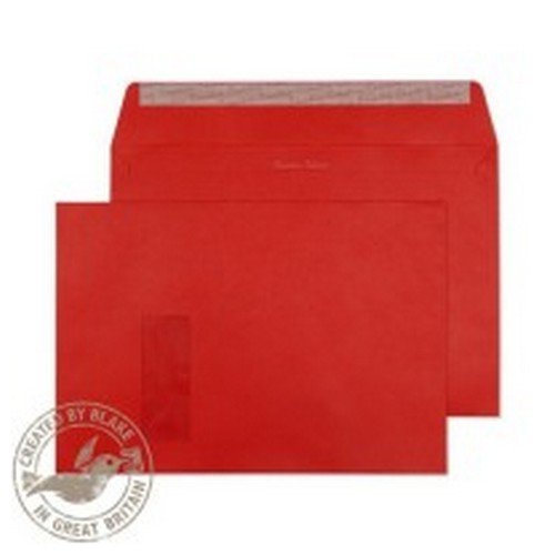 Vibrant Wallet Envelope C4 229x324MM Superseal Pillar Box Red 120GSM Boxed 250 Window 40x105mm 24Up