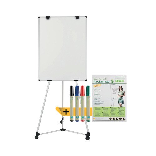 Bi-Office Mobile Magnetic Easel with Flipchart Pad and Pens Earth Kyoto Easel Bundle