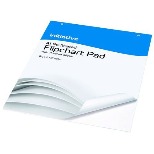 Initiative Punched Perforated Flipchart Pad A1 60gsm White Bleedproof Paper 40 Sheets