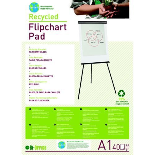 Earth-it Plain Recycled Flipchart Pad A1 40 Sheets 55gsm