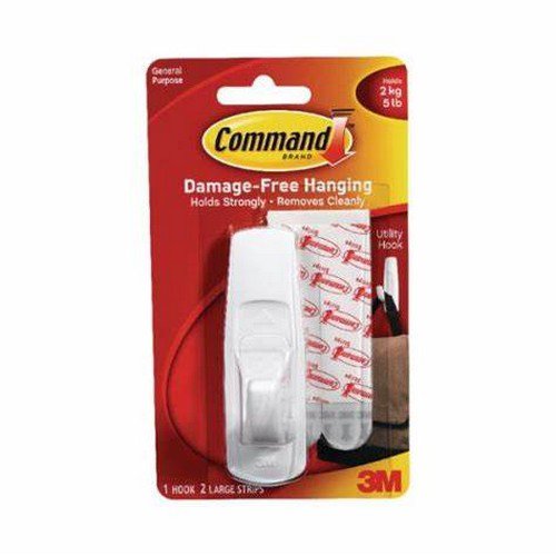 3M Command Adhesive Hook Large White with Two Adhesive Strips