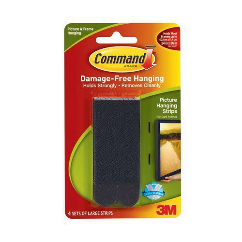 3M Command Large Picture Hanging Strips Black Pack 4