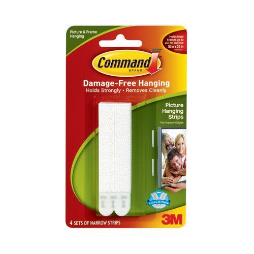 3M Command Narrow Picture Hanging Strips White Pack 4