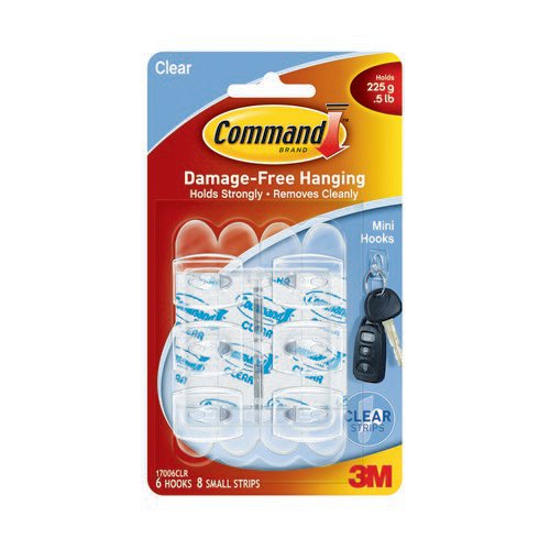 3M Command Mini Clear Hooks With Clear Strips