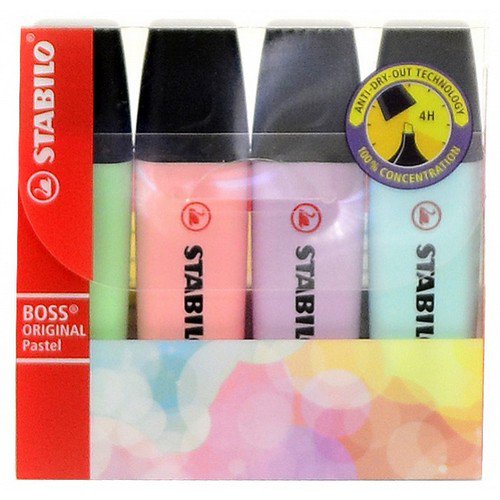 BOSS Original Pastel Highlighters Wallet of 4 Assorted Colours Highlighters HI3105