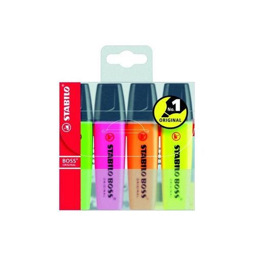 Stabilo Boss Highlighters Chisel Tip 25mm Line Assorted Wallet 4 Highlighters HI4037